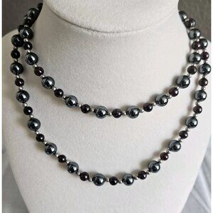 Vintage Judie Ingram Silver Red Cranberry Beaded Necklace 14" length